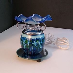 Glass Electric oil warmer, Blue , H 5 1/2 "  by 5 " W .